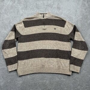Chaps Men's Heavy Knit 1/4 Zip Rugby Stripe Sweater Size 2XL Coffee / Tan